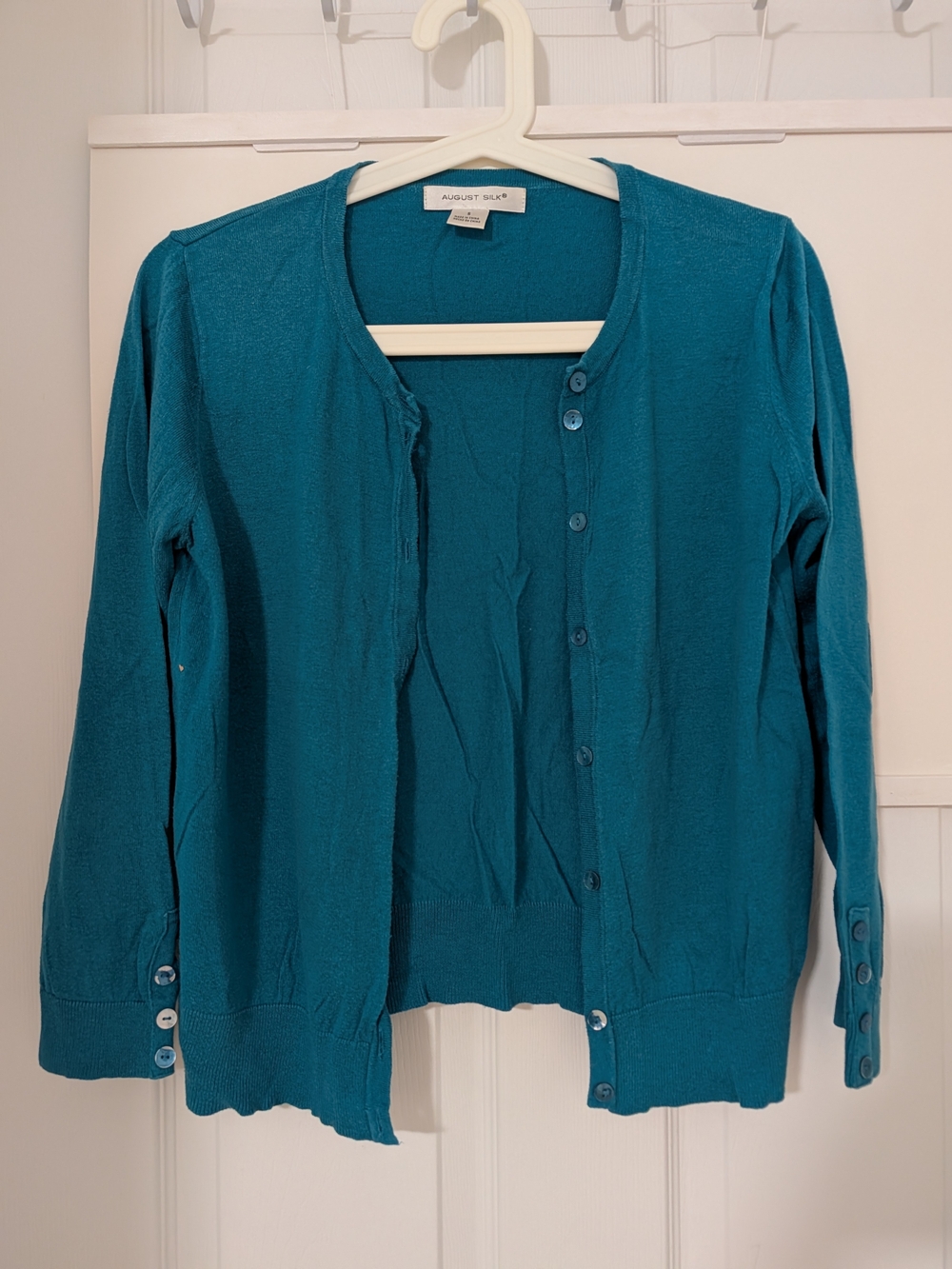 august silk Teal Button-Up Crewneck Cardigan